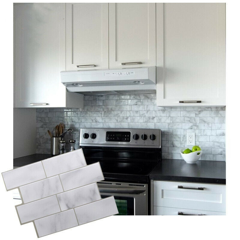 White Grey Marbles Mosaic Brick Peel and Stick Wall Tile Self-adhesive StickeDD