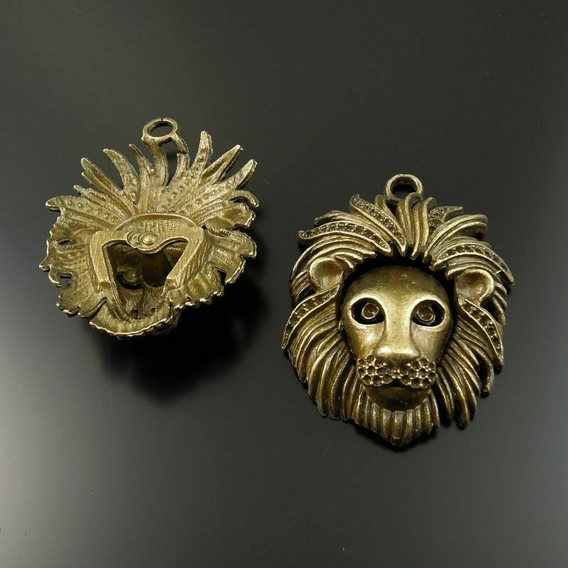 5 pcs Antiqued Bronze Alloy Charm Lion Head For Pendant Jewelry Findings 46*39mm