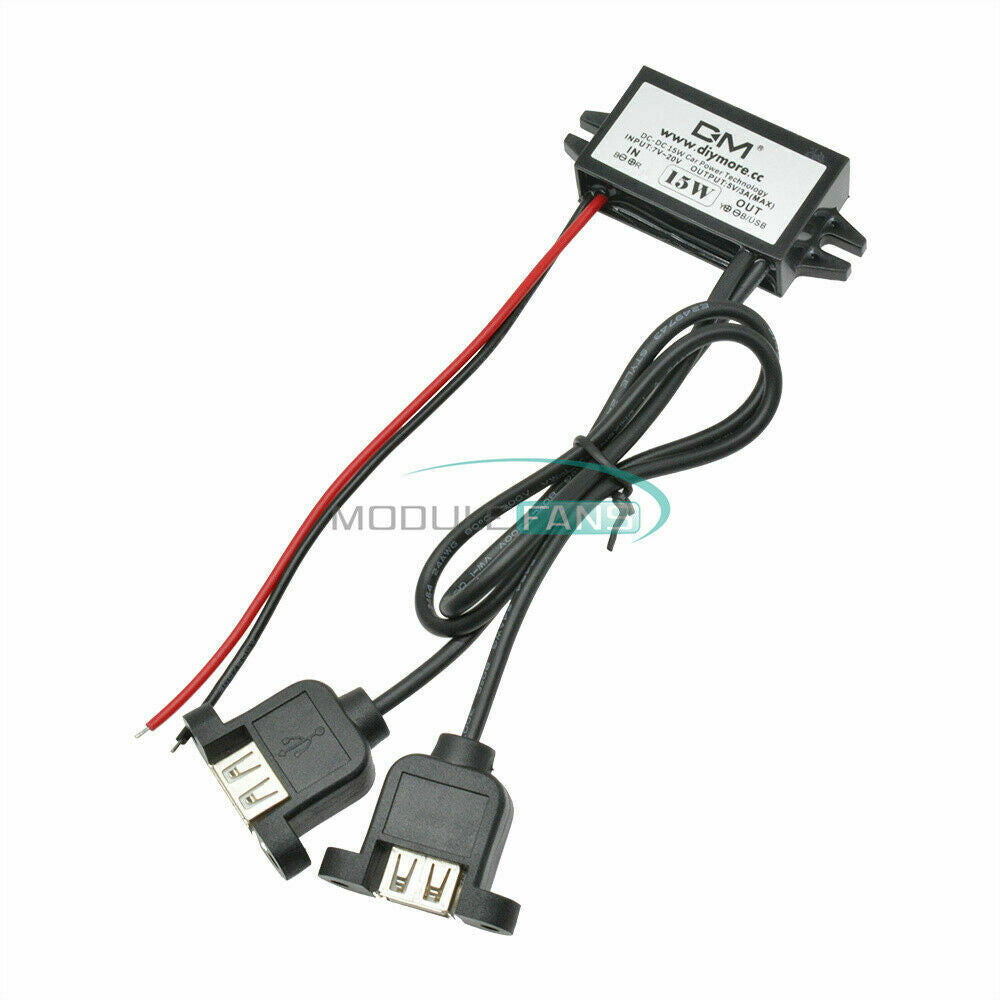 DC-DC Converter 12V To 5V Module 3A Double Dual USB Output Power Adapter