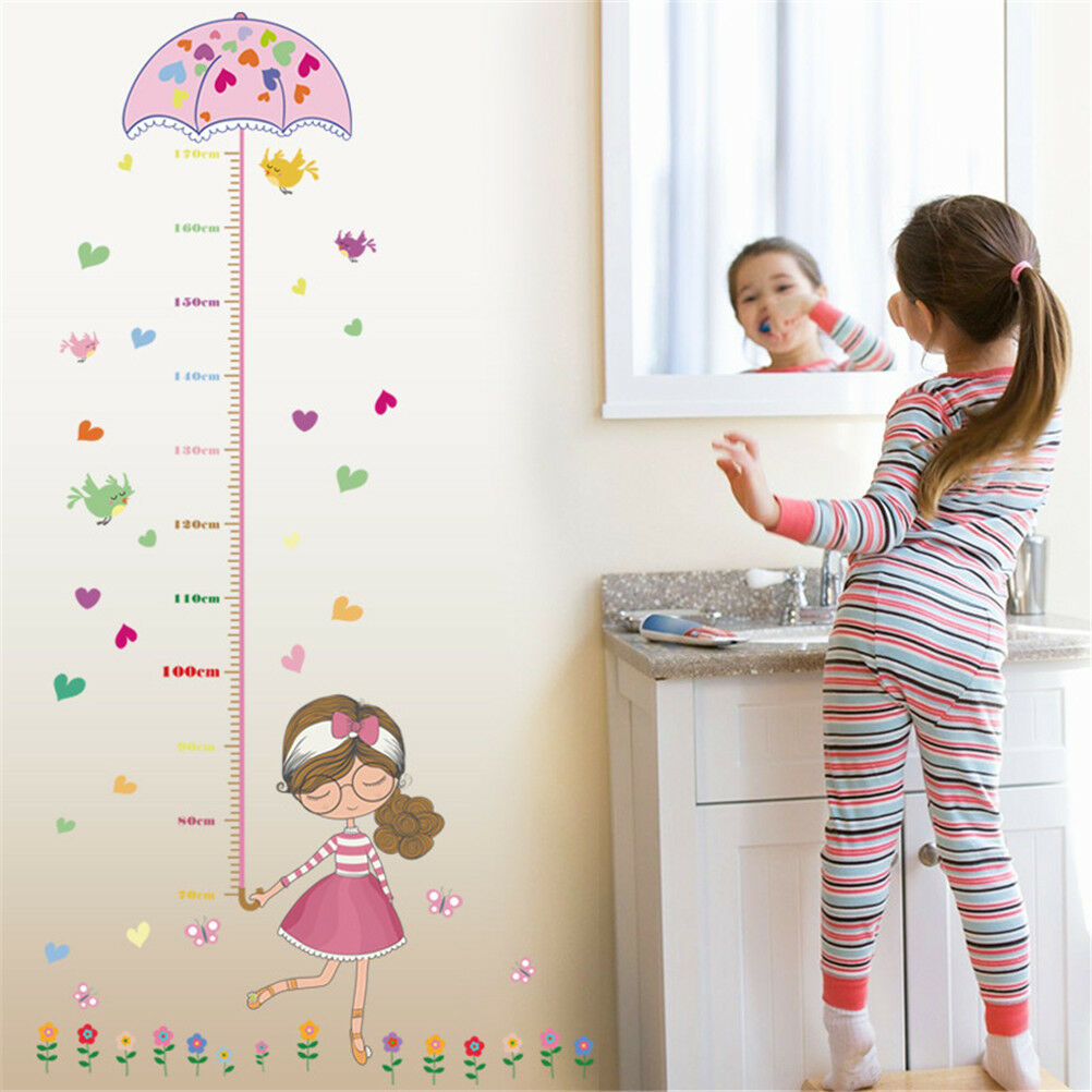 girl umbrella measure height wall stickers pvc mural kids room decor  DDB Re