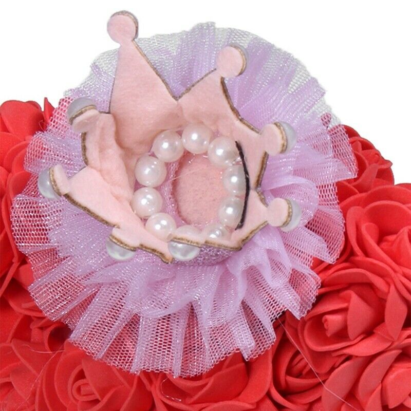 25Cm Teddy Bear With Crown In Gift Box Bear Of Roses Artificial Flower New YeaZ4