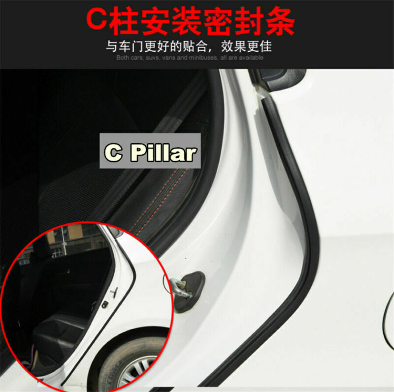 2 Meter B C Pillar Rubber Seal Strip Car Door Anti-Noise Dustproof Sealer Black