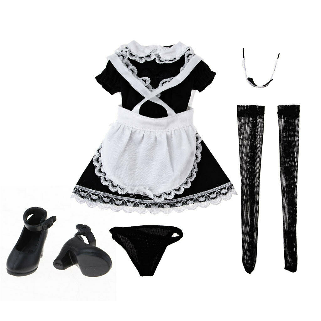Black 1/6 Girl Maid Dress Kit for 12inch Female    Action Figures