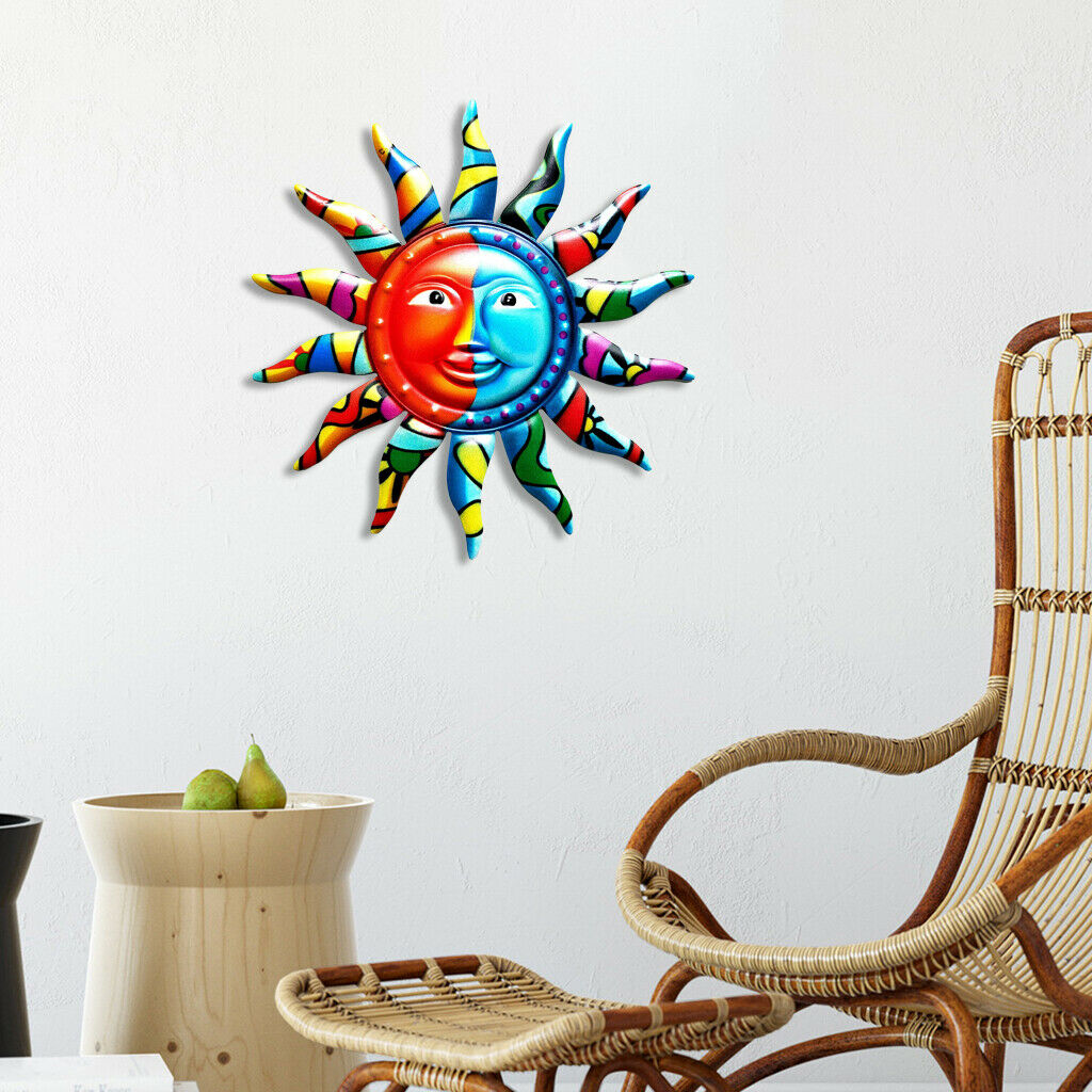 Metal Sun Wall Art Decor Home Living Room Sun Face Sculpture Statue Ornament
