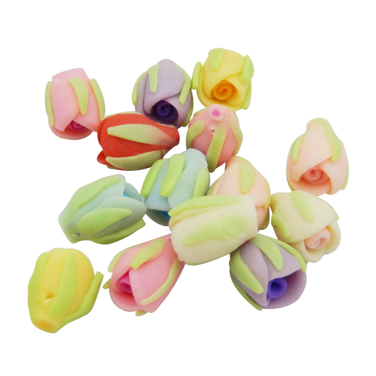10PCS Bulk Polymer Clay Rose Flower Bead Bracelet Necklace Jewelry Craft 12x16mm