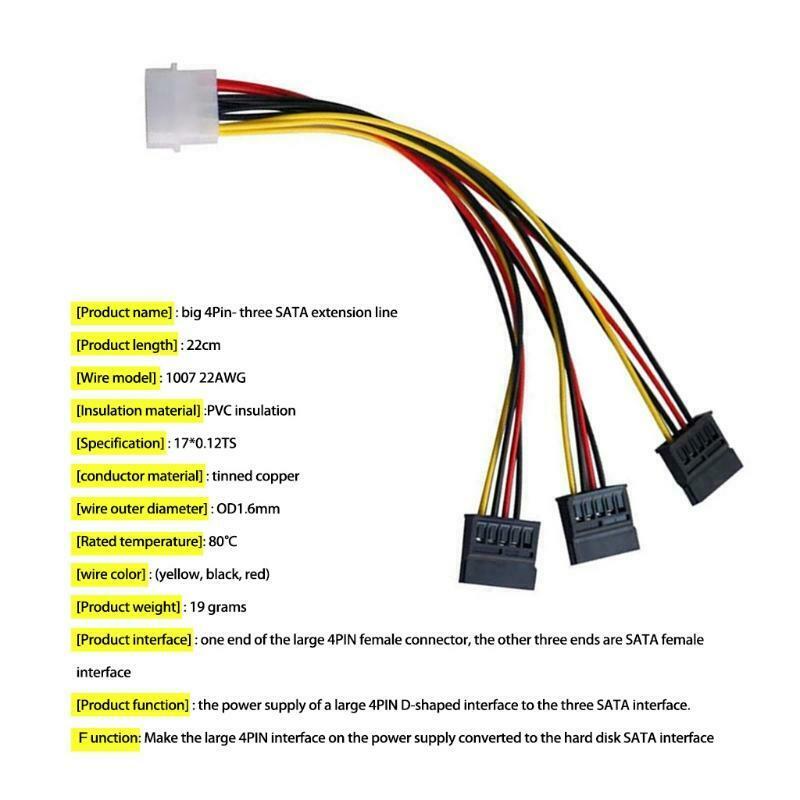 SATA Power Splitter Adapter Cable 4Pin IDE To 3xSATA 1 to 3 SATA Power Wire