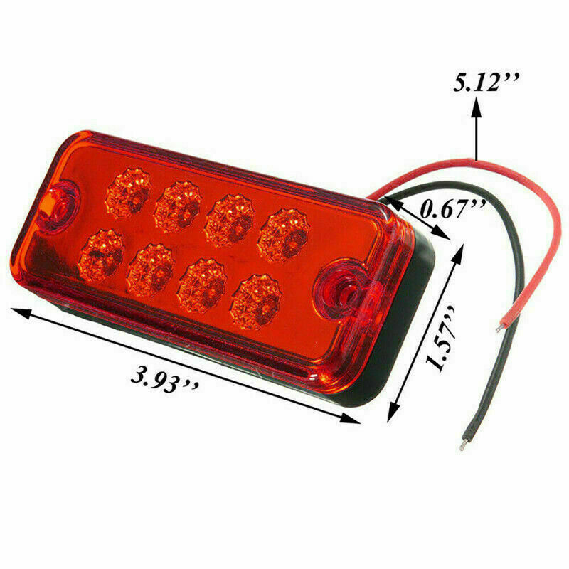 4x Red 4" Inch 8 LED Rectangle Truck Semi Trailer Side Marker Clearance Light