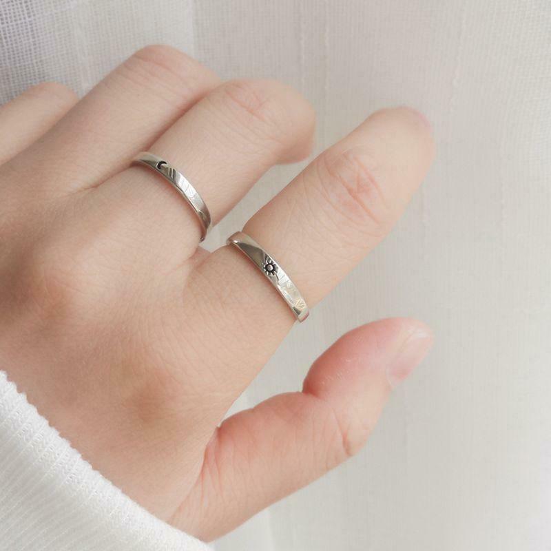 Sun and Moon Lover Rings Couple Set Promise Wedding Bands for Couple Lovers 2Pcs