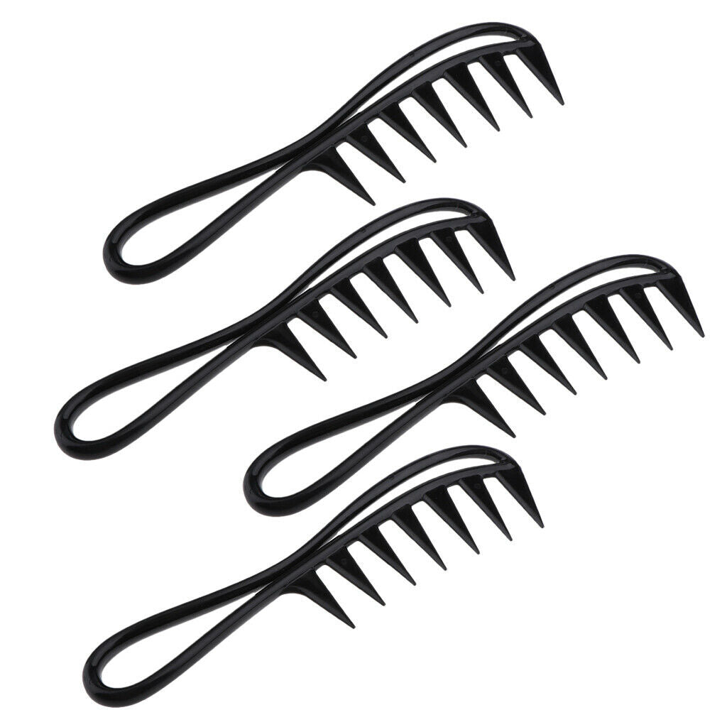 Pack of 4 Plastic Hair Combs Shark-Tooth Salon Barber Shampoo Comb Black