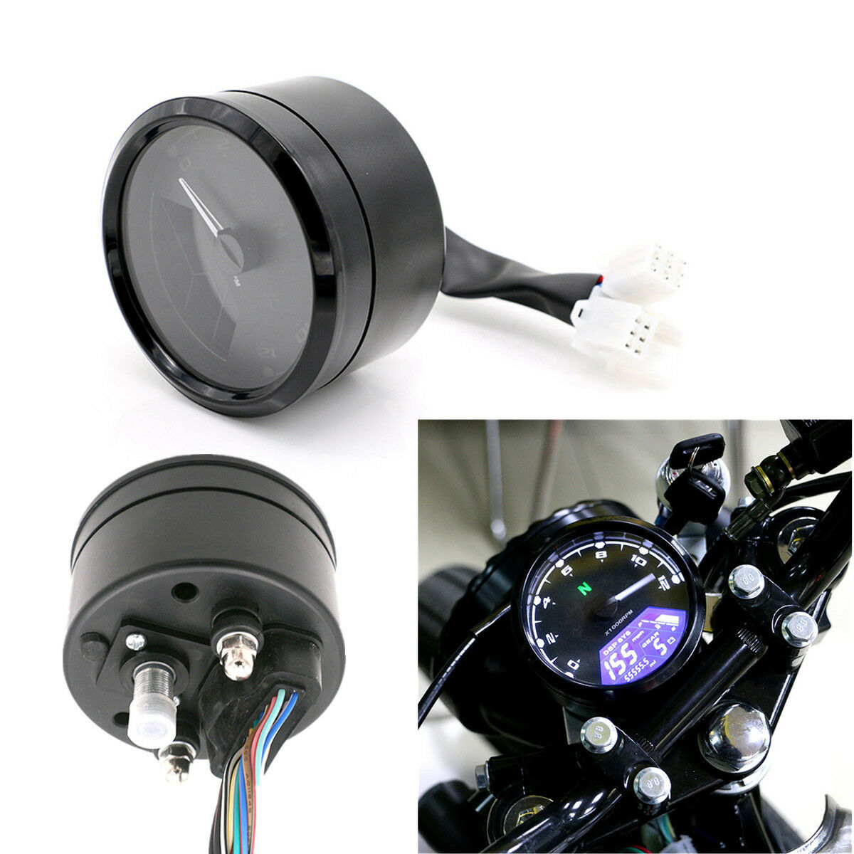 1 Pcs Black Anti-glare Motorbike LCD Speedometer Tachometer 0-12000RPM ODO Gauge