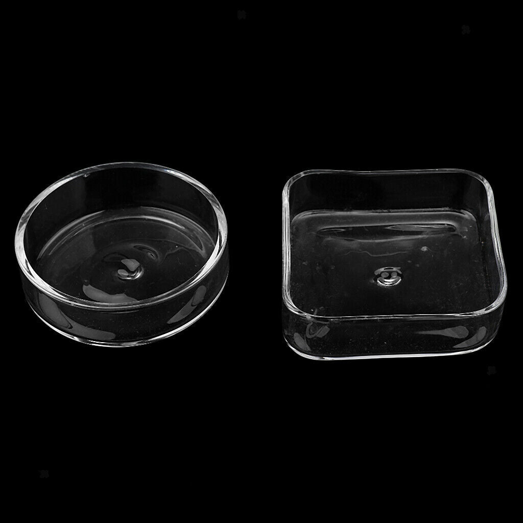 Set of 2, Aquarium Crystal Clear Glass Square & Round Red Shrimp Snails Feeding
