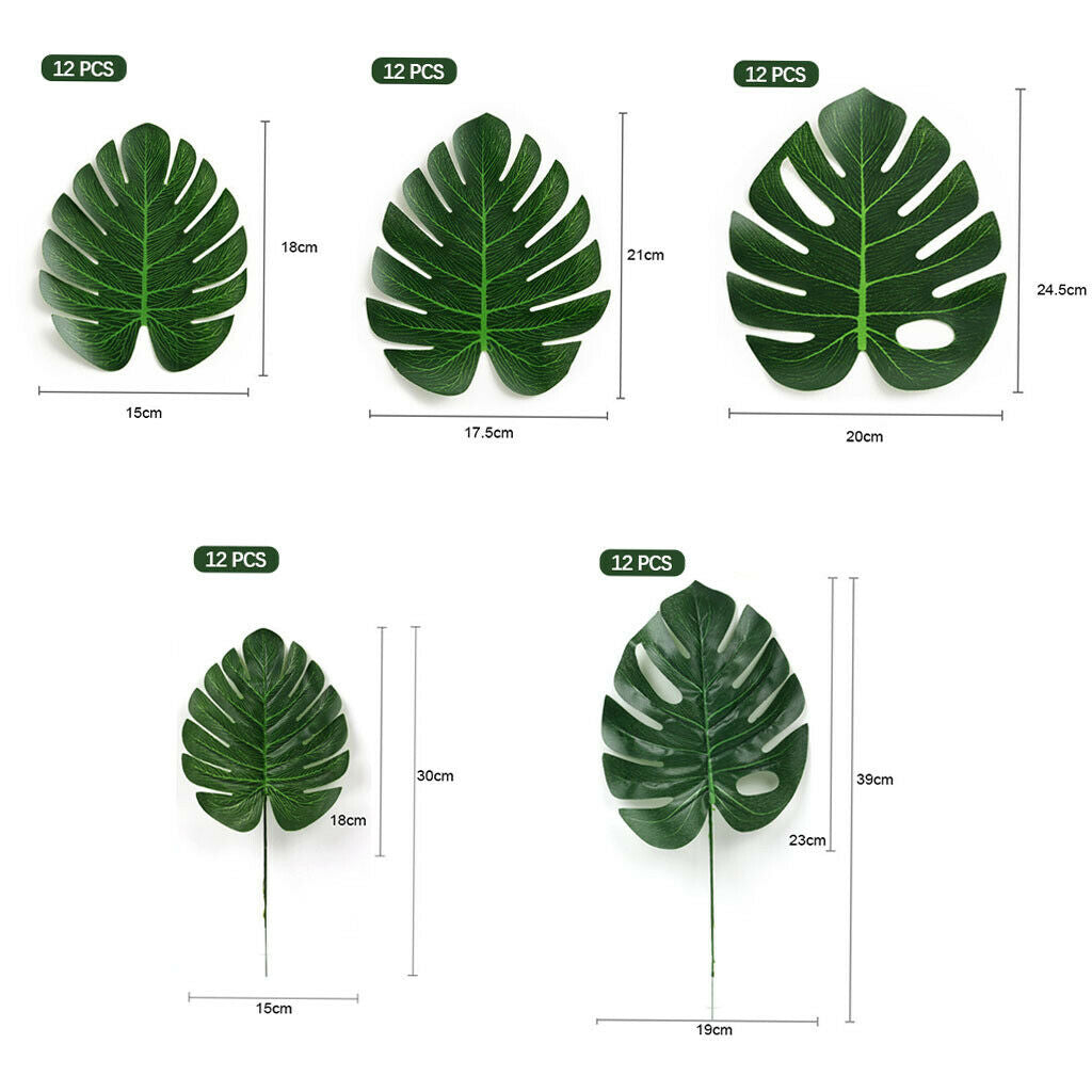60 Pcs 5 Kinds Artificial Palm Leaves Tropical Plant Leaves Monstera Leaves