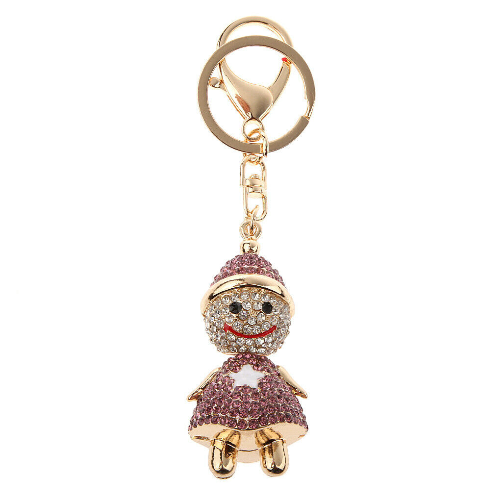 Fashion Rhinestone Cartoon Snowman Shape Keychain Key  Bag Charm Purple