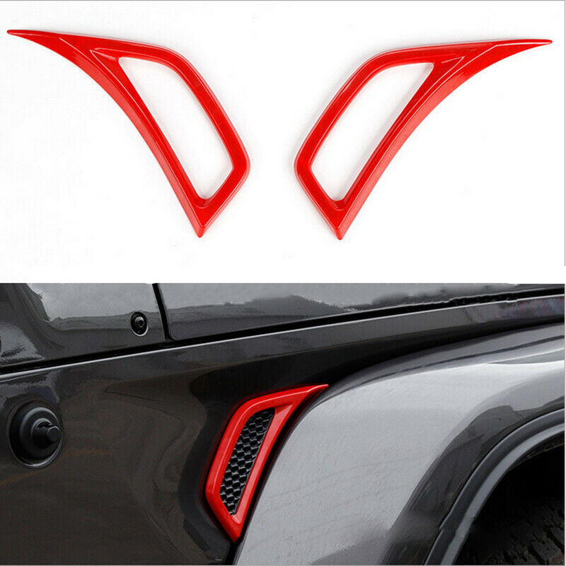 2pcs Car Leaf Plate Air Inlet Vent Trim Cover Red For Jeep Wrangler JL 2018-20