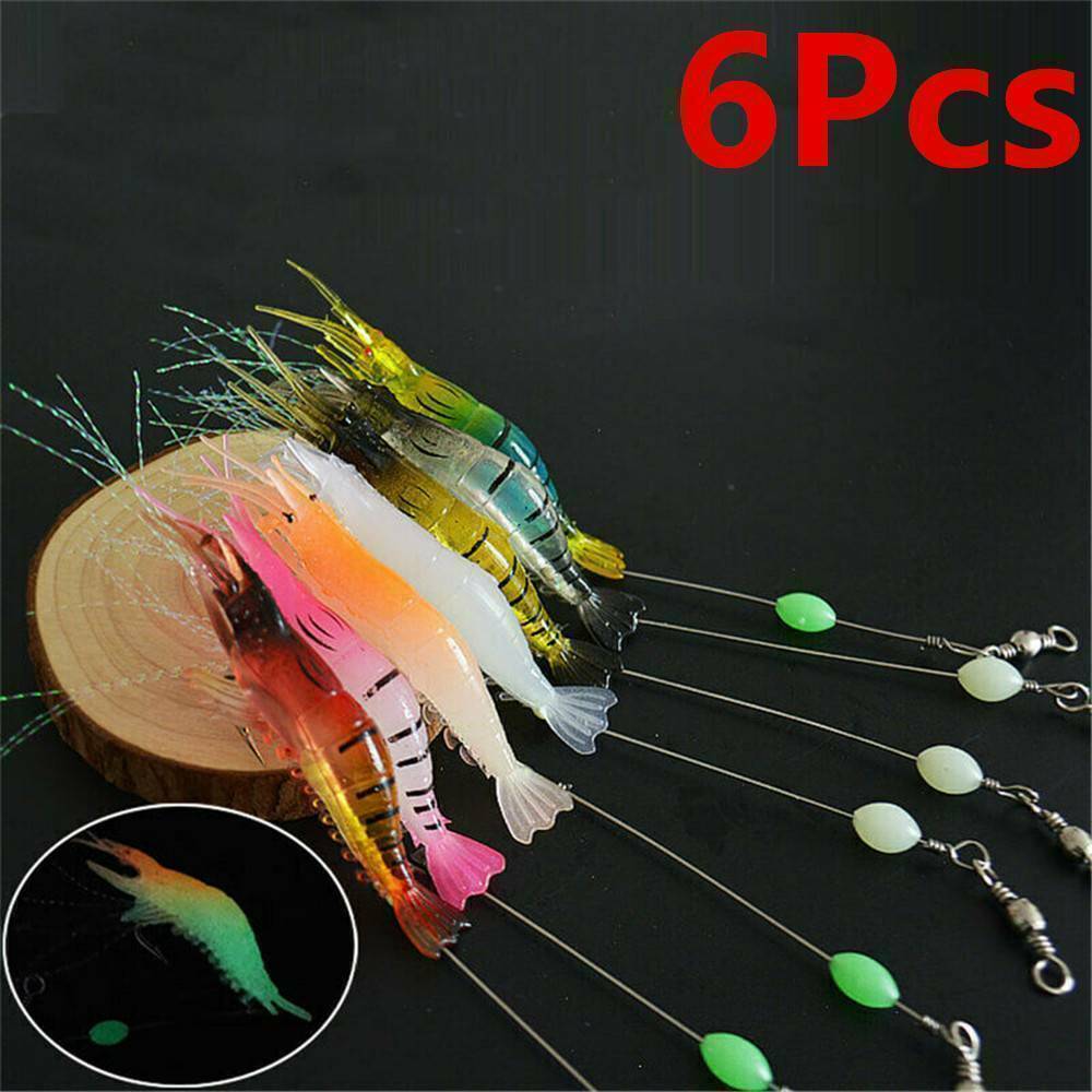 6Pcs Luminous Fishing Lure Bait Artificial Shrimp Lures Soft Plastics Hook Set