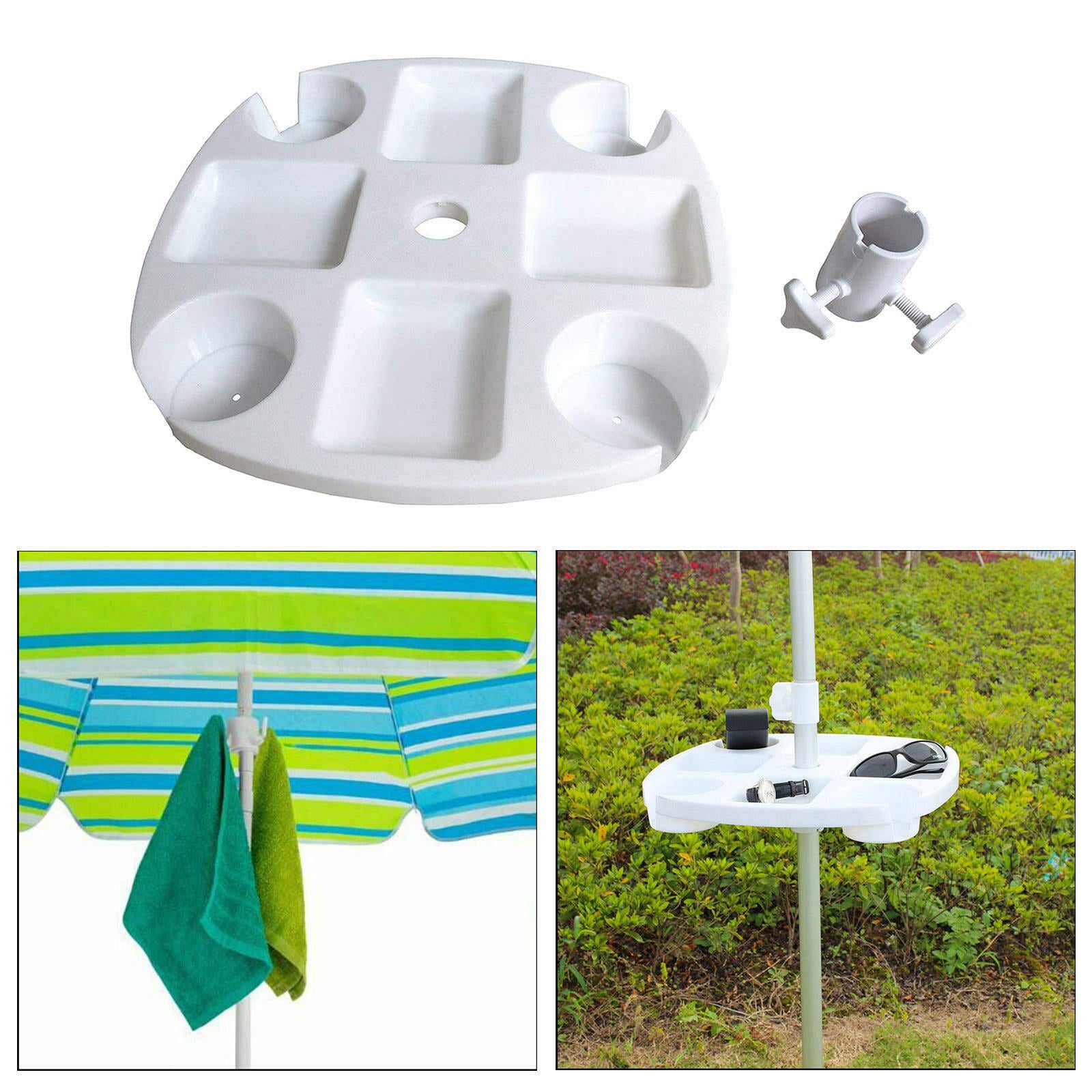Plastic Beach Umbrella Table Tray with Hanging Hook for Beach Patio Garden