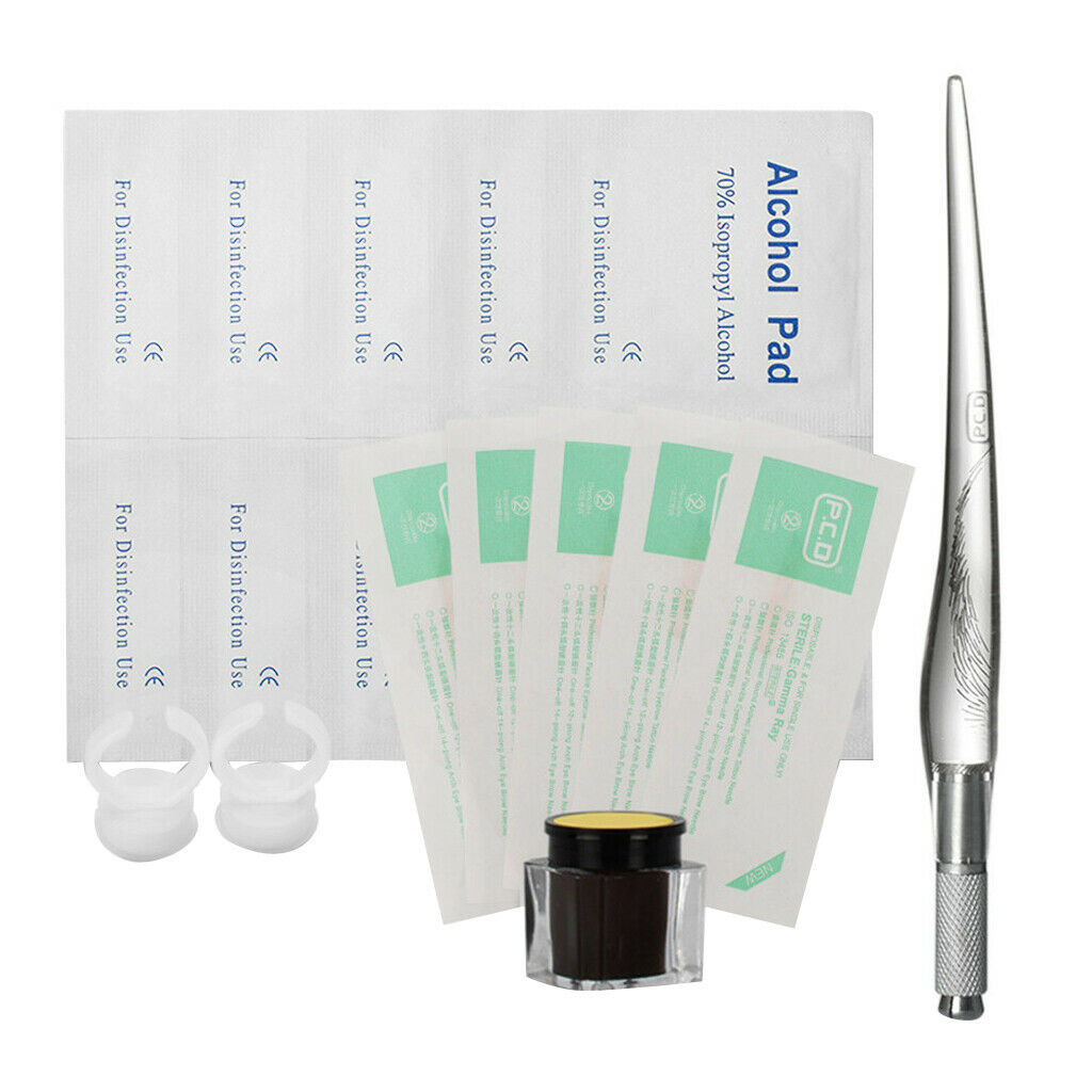 Permanent Makeup Kit Tattoo Pen Needles Pigment Ink Holder Finger Rings Caps