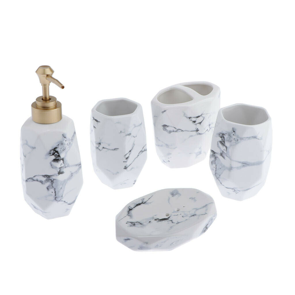 5 Pcs Soap Dish Lotion Dispenser Toothbrush Holder Tumblers Bath Accessories
