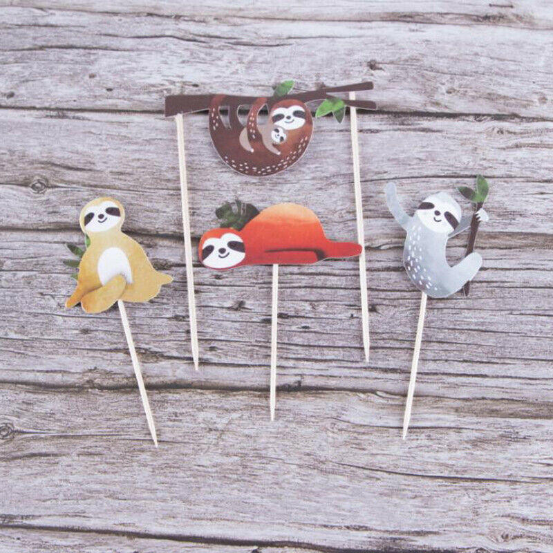 4pcs Cute Creative Sloth Decor Cake Insert Card Cake Topper Set Birthday .l8