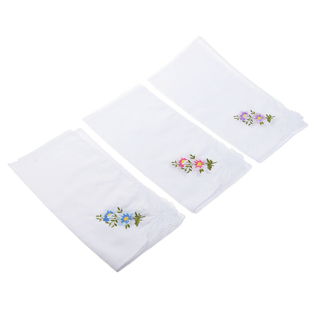 Pack Of 24 Cotton Fabric Handkerchiefs Embroidery With Lace Trim