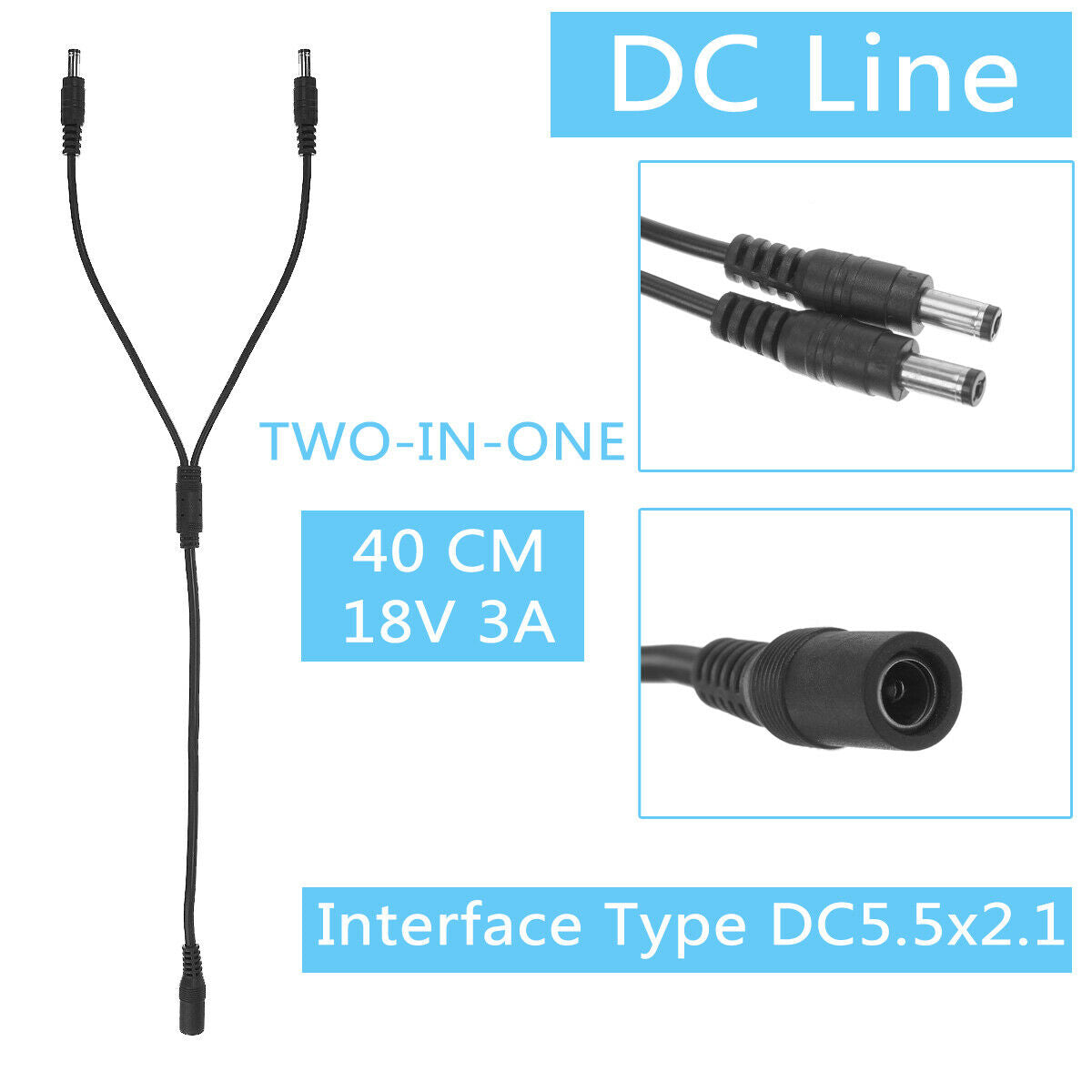 18V DC POWER EXTENSION CABLE 5.5 x 2.1mm for CCTV CAMERA / LED / DVR / PS