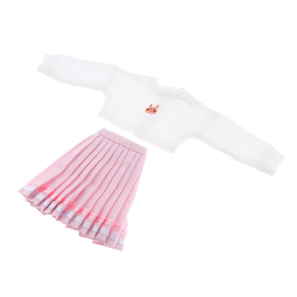 Two-pieces Rabbit Printed Top and Pink Pleated Dress for Blythe/Licca/Azone/BJD