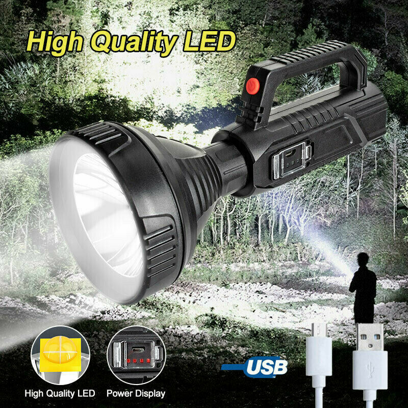 USB Rechargeable Spotlight Torch Bright Waterproof LED Searchlight Flashlight