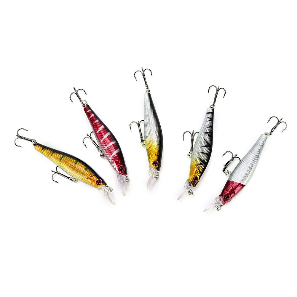 5x/set plastic minnow fishing lures floating rattles bass crankbait 8.5cm/ Lt