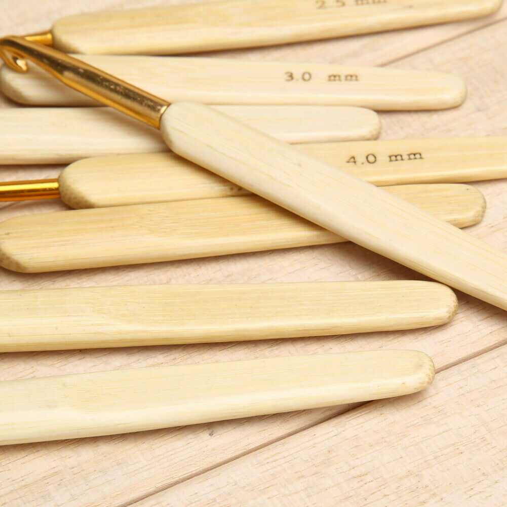 8pcs 8 sizes Bamboo handle Golden Aluminum Crochet Hooks Needles 2.5mm-6mm A#S