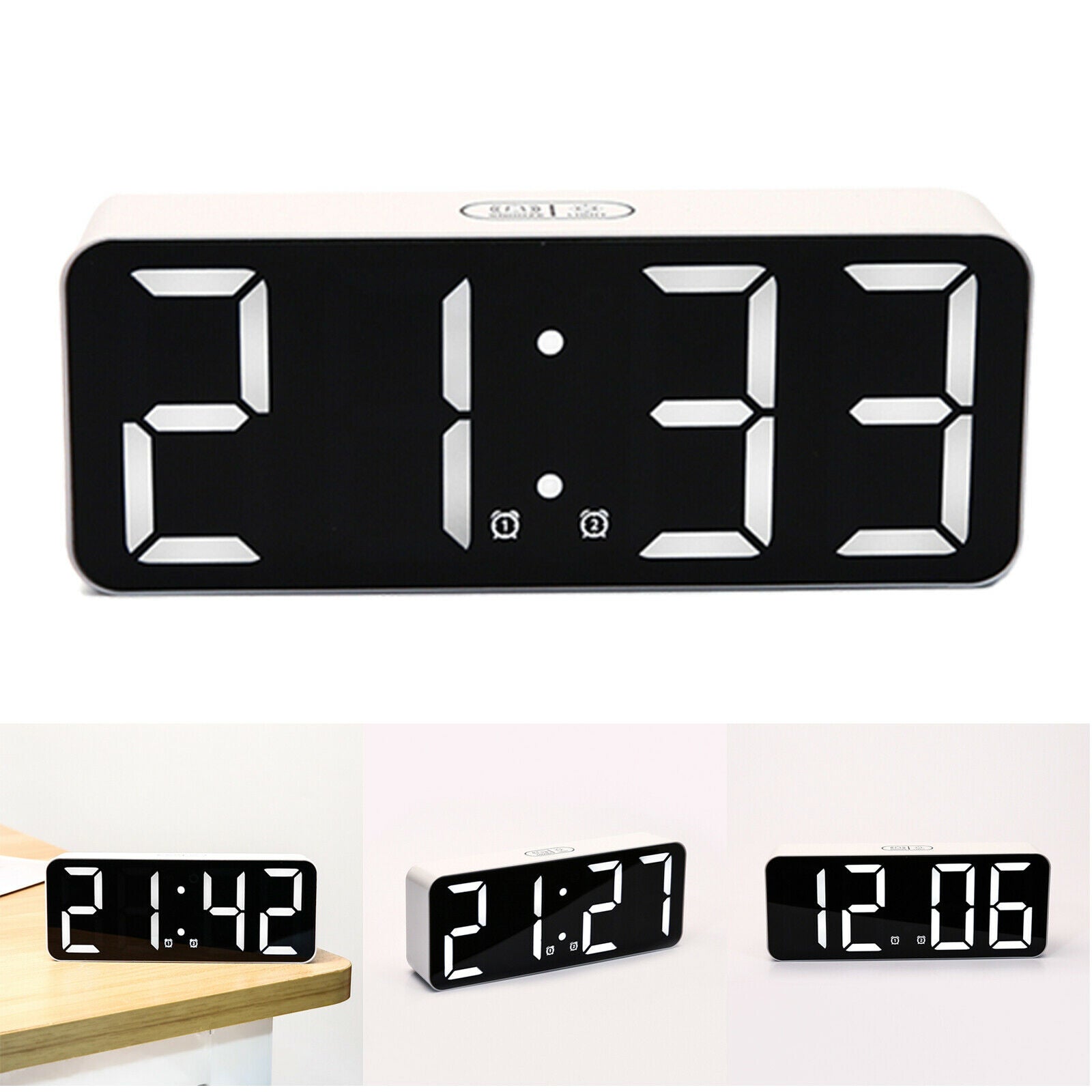 Modern Digital LED Alarm Clock Snooze 12/24H Display USB Temperature Snooze