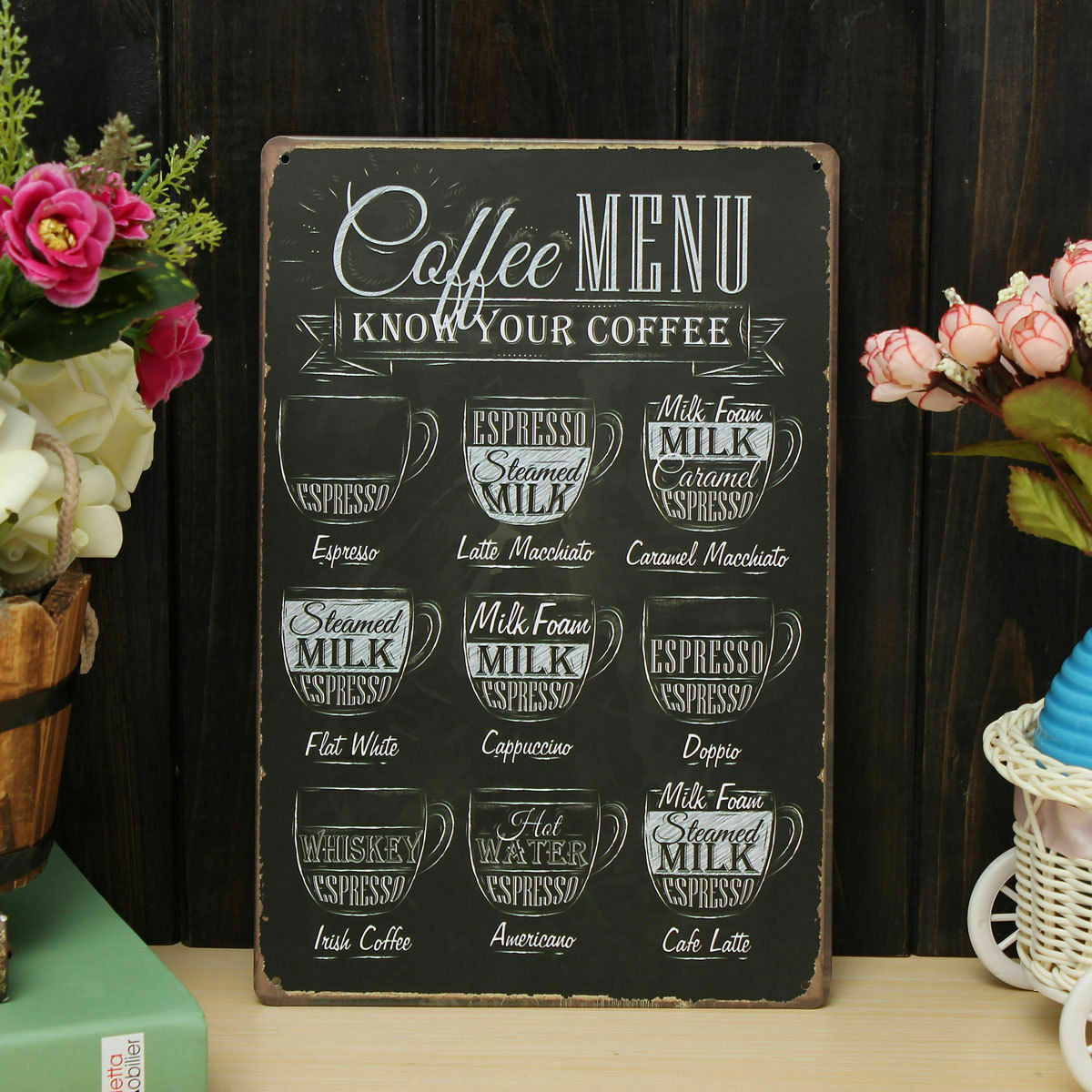 2pcs Tin Signs - Retro Style Metal Sign Decorative Wine Beer Coffee Iron Sheet