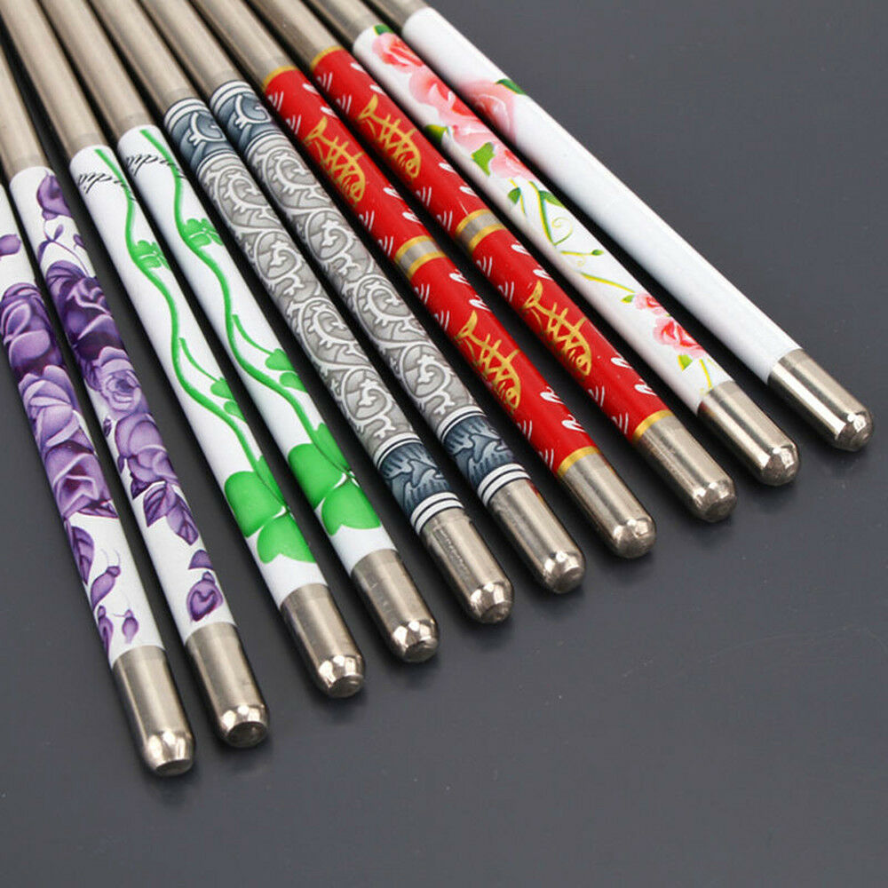 5Pairs Stainless Steel Chopsticks Chop Sticks Beautiful Gift Set Assorted Home