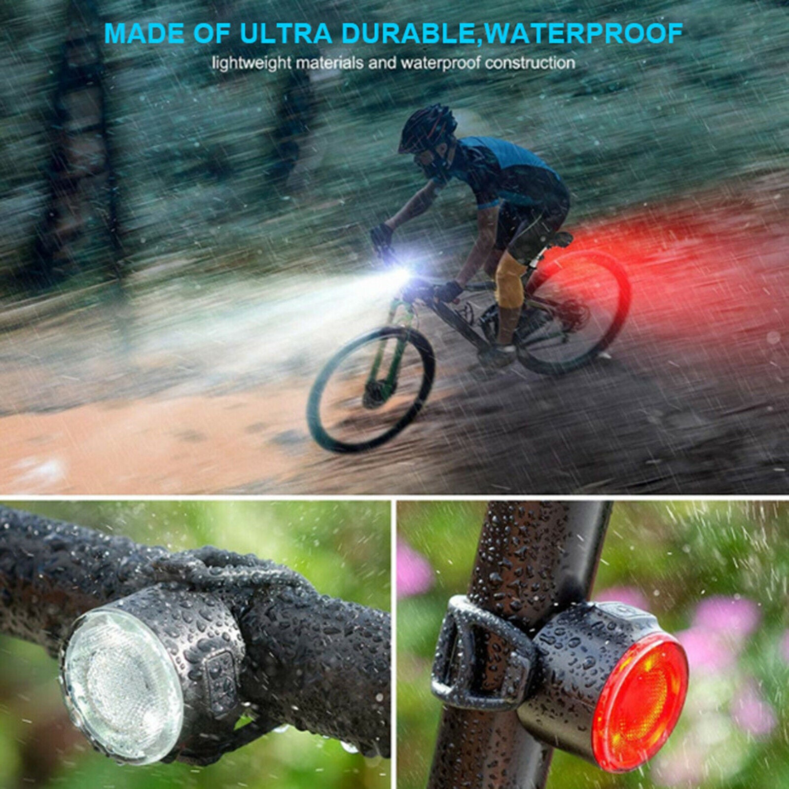USB Rechargeable Cycling Light Bike Bicycle LED Front Rear Lamp Flashlight