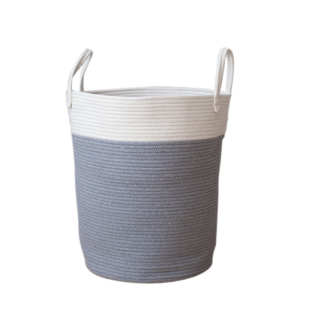 Cotton Rope Storage Basket Baby Laundry Basket Woven Box with Handle Gray L