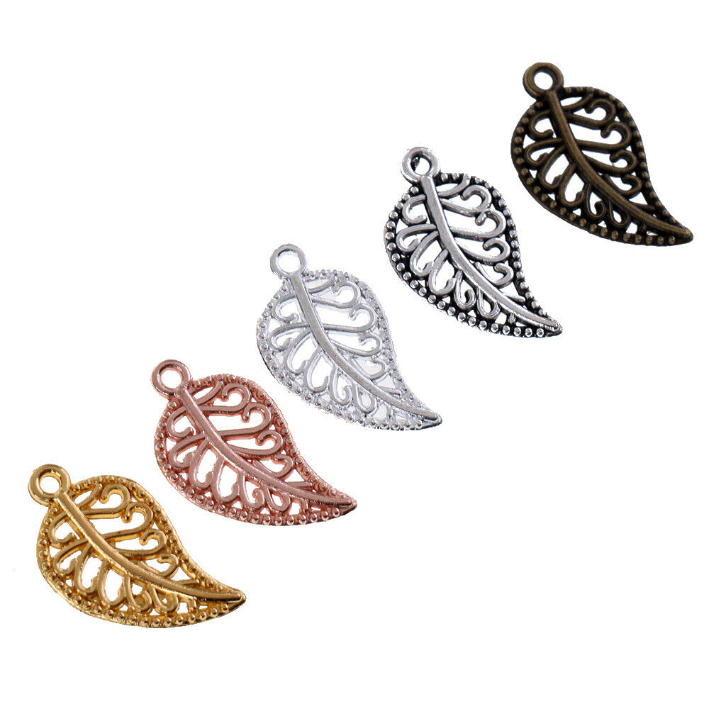 75x Hollow Filigree Leaf DIY Jewellery Making Findings Dangle Charm Pendants
