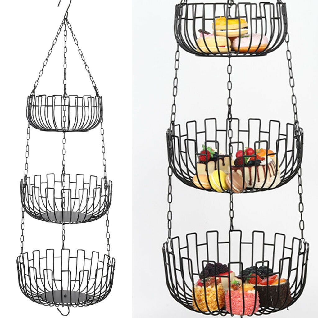Iron Art 3 Tier Hanging Fruit Basket Holder Kitchen Storage Rack Heavy Duty