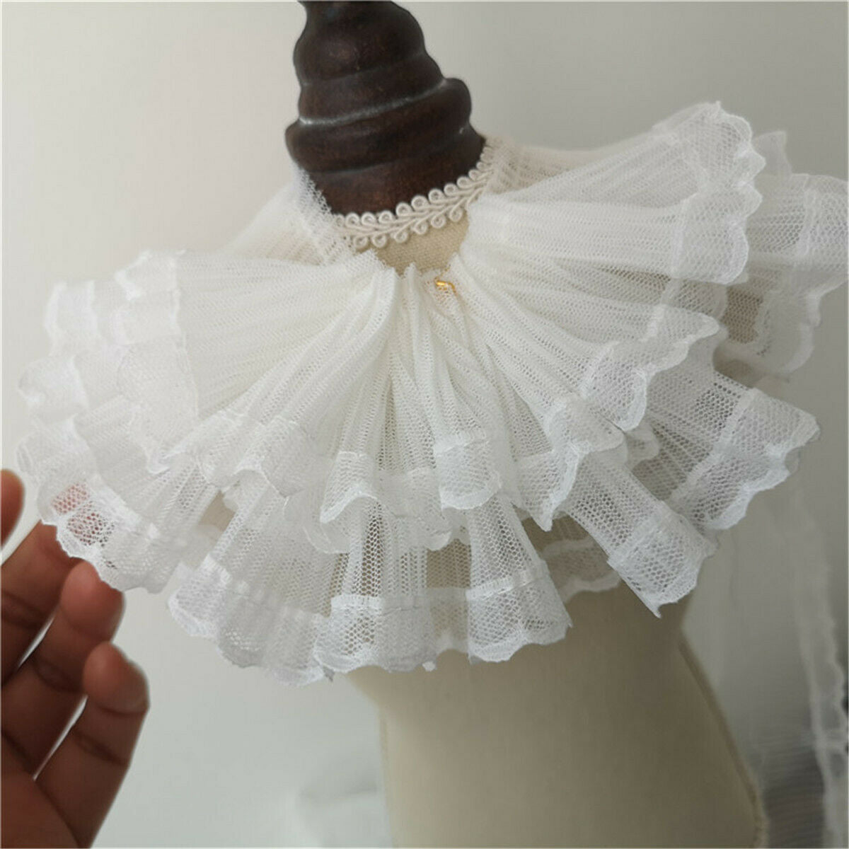 50cm White Double Layer Pleated Lace Edge Trim Gathered Ribbon 2.76'' Width