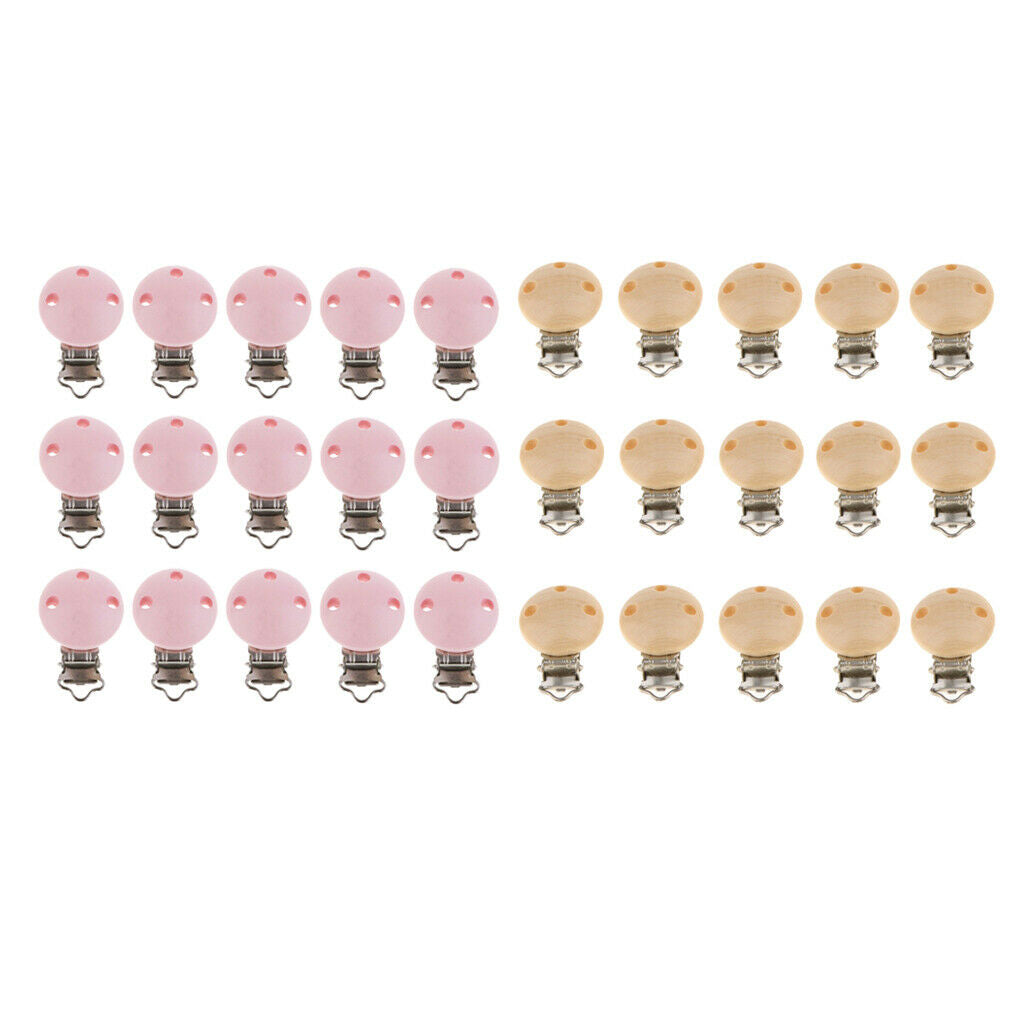 30 Pieces Wooden Round Baby Pacifier Clip Pacifier Dummy Clips DIY Bead Tool