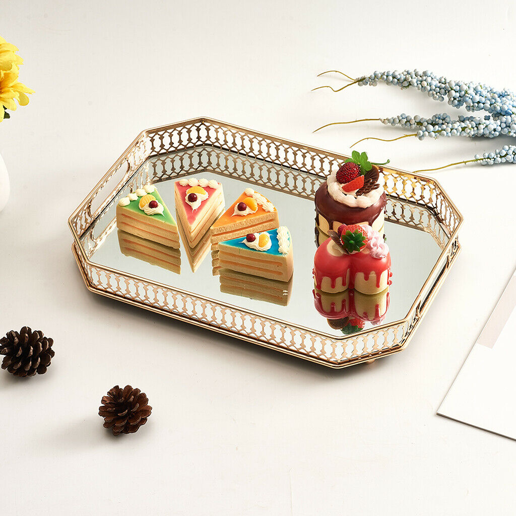 Vanity Tray with Eight Corner Metal for Dresser Bedroom Countertop Organizer