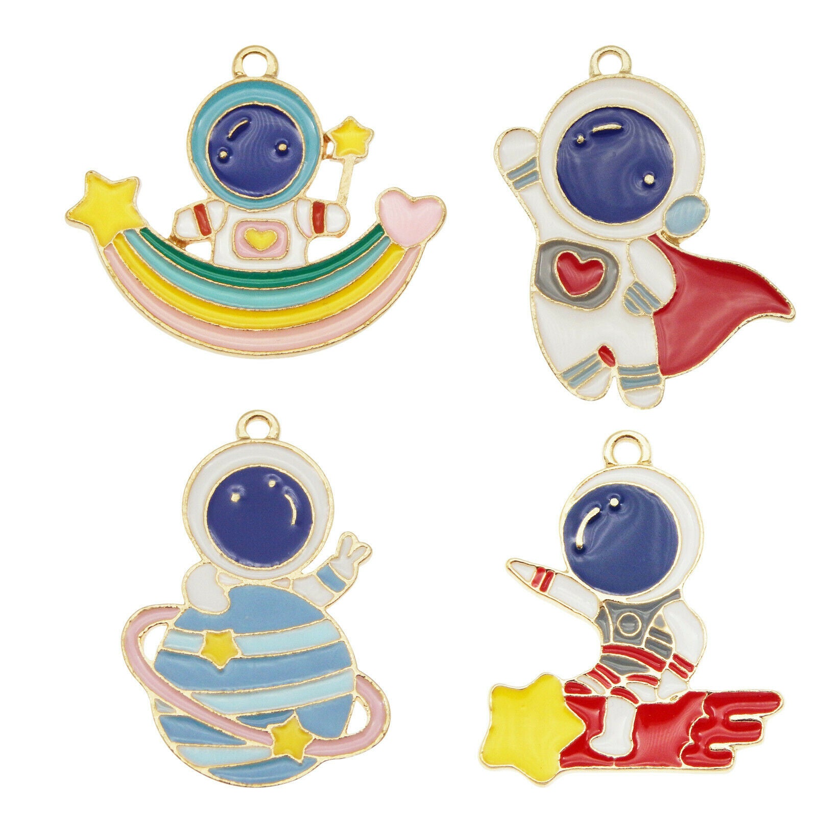 8PCS Enamel Colorful Mixed Lots Spacer Astronaut Charms Pendant Jewelry Making