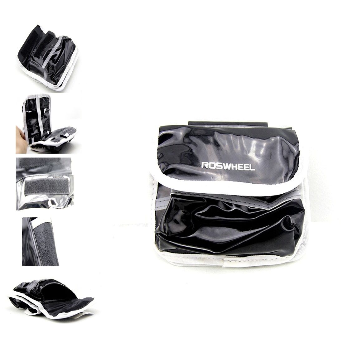 Black ROSWHEEL Bicycle Reflective Frame Double Saddle Bag Pouch Front Tube Bags