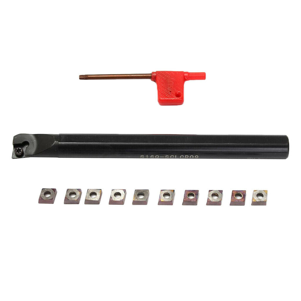 S16Q-SCLCR09 Turning Tool Holder Set + 10Pcs CCMT09T3 Inserts w/ Wrench