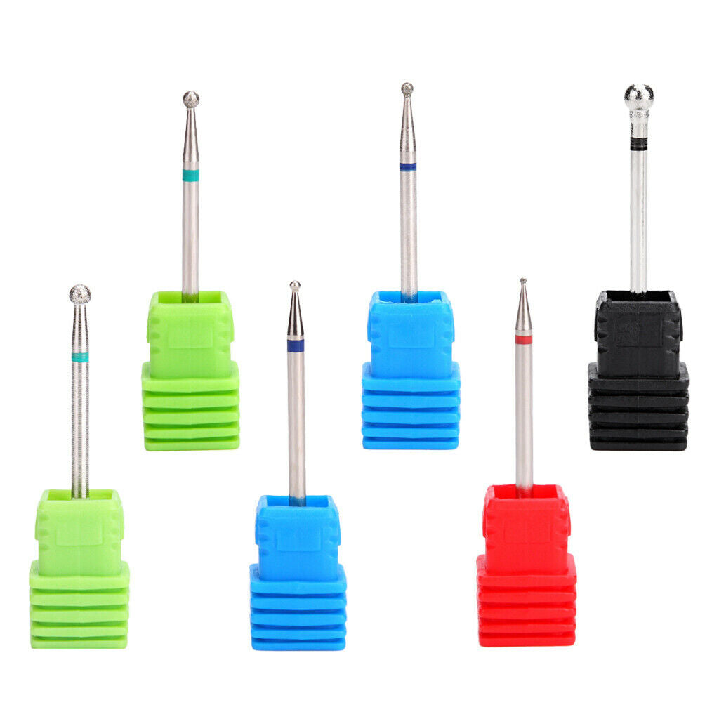 6x Nail Drill Bits Ball Head 3/32" Diamond Cuticle Clean Electric Files Bits