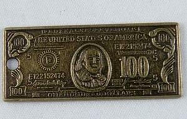 15pcs Bronze Color Bank note 100 Dollar Charms 42x18mm b0029