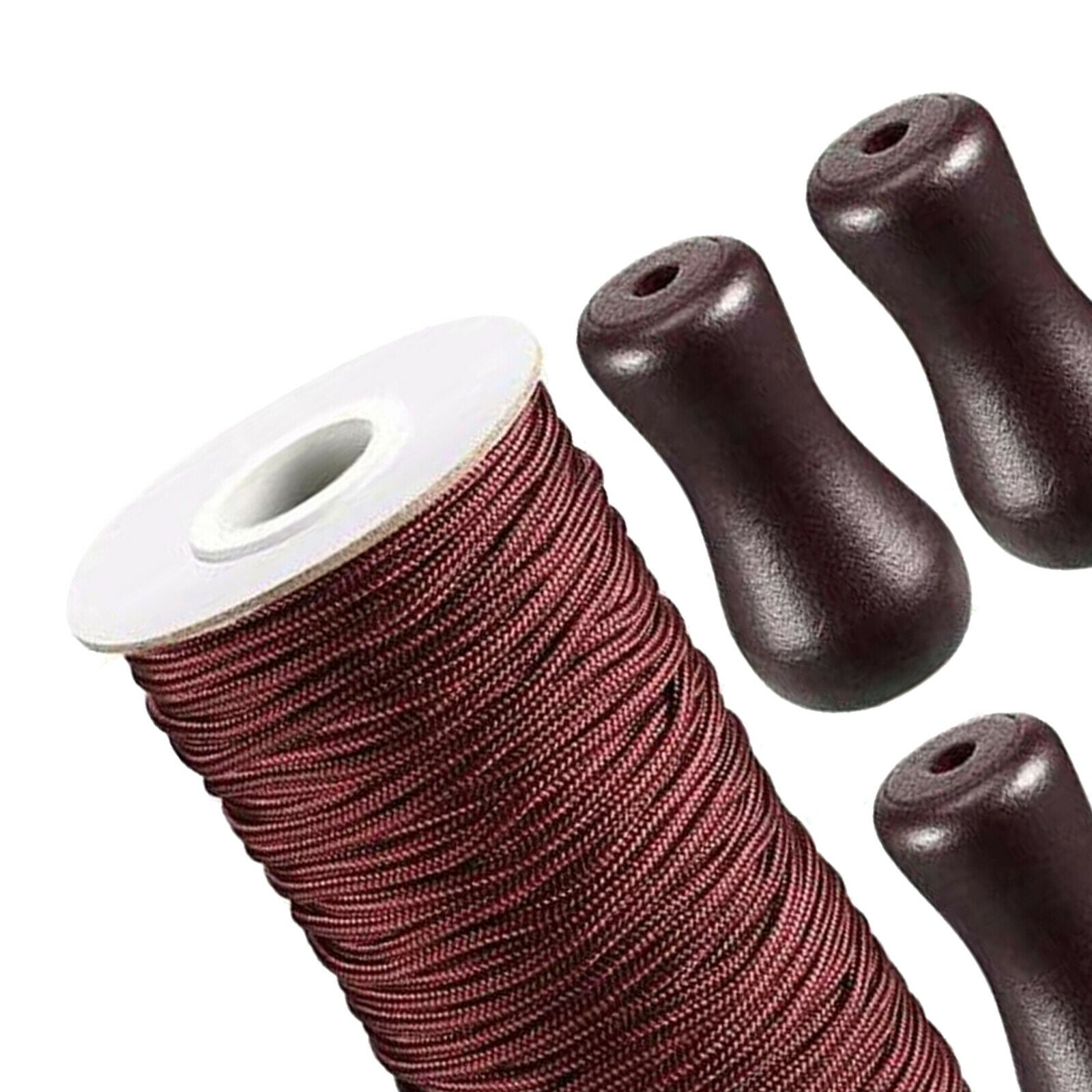1Set Brown Braided Lift Shade Cord 55 Yards/Roll 4 Pieces Wooden Pendant