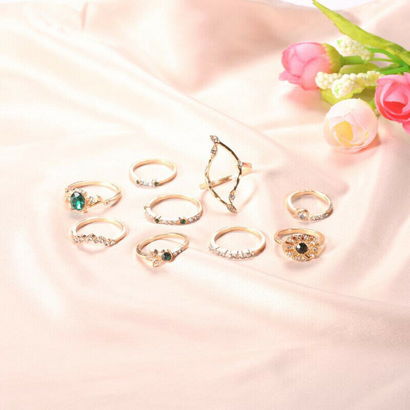 9Pcs/Set Bohemia Crystal Knuckle Rings Joint Finger Tip Rings Women Jewel.l8