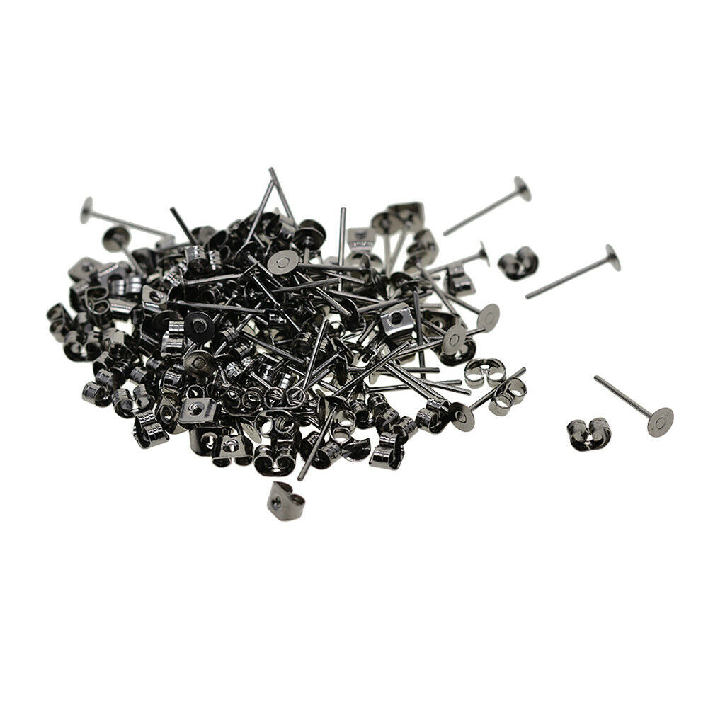 Iron Earring Posts w/ Stopper Backs Jewelry Making DIY Flat Ear Stud Pins