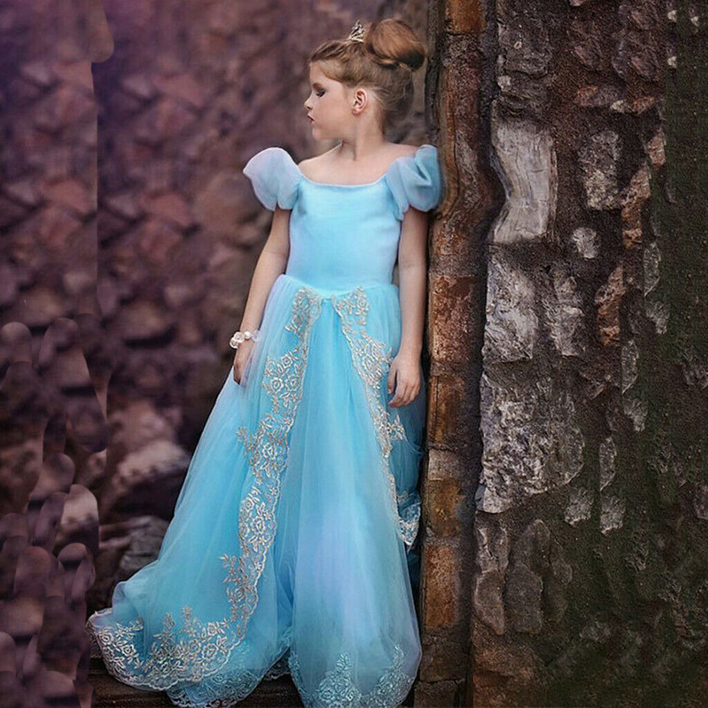 Princess Flower Girls Long Pageant Tulle Wedding Prom Party Gown Dress 110cm
