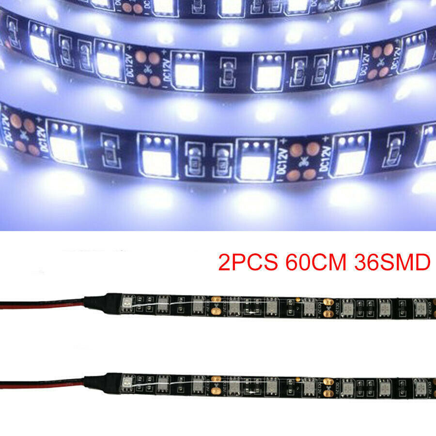2x White 5050 chip 24 inch 36 LED Waterproof Flexible Strip 12V  BLACK PCB board