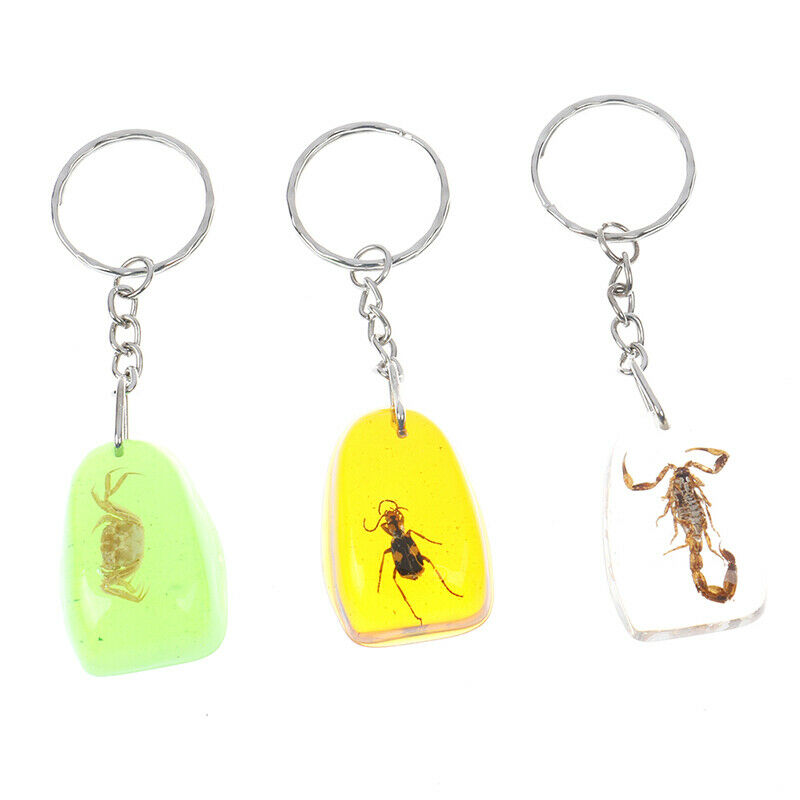Artificial Amber Keychain Flat-Bottomed Water Drop Insect Specimen Key Pend DF
